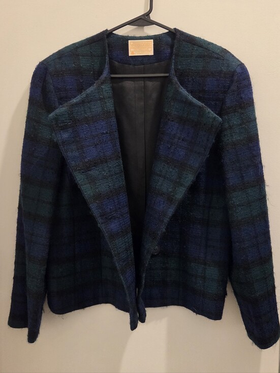 Pendleton Jackets & Blazers - Vintage Pendleton Blue Green Plaid Blazer 100% Virgin Wool Button Front Jacket